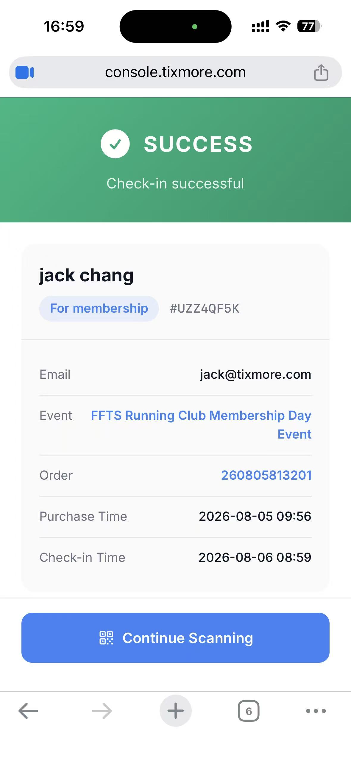 Successful check-in