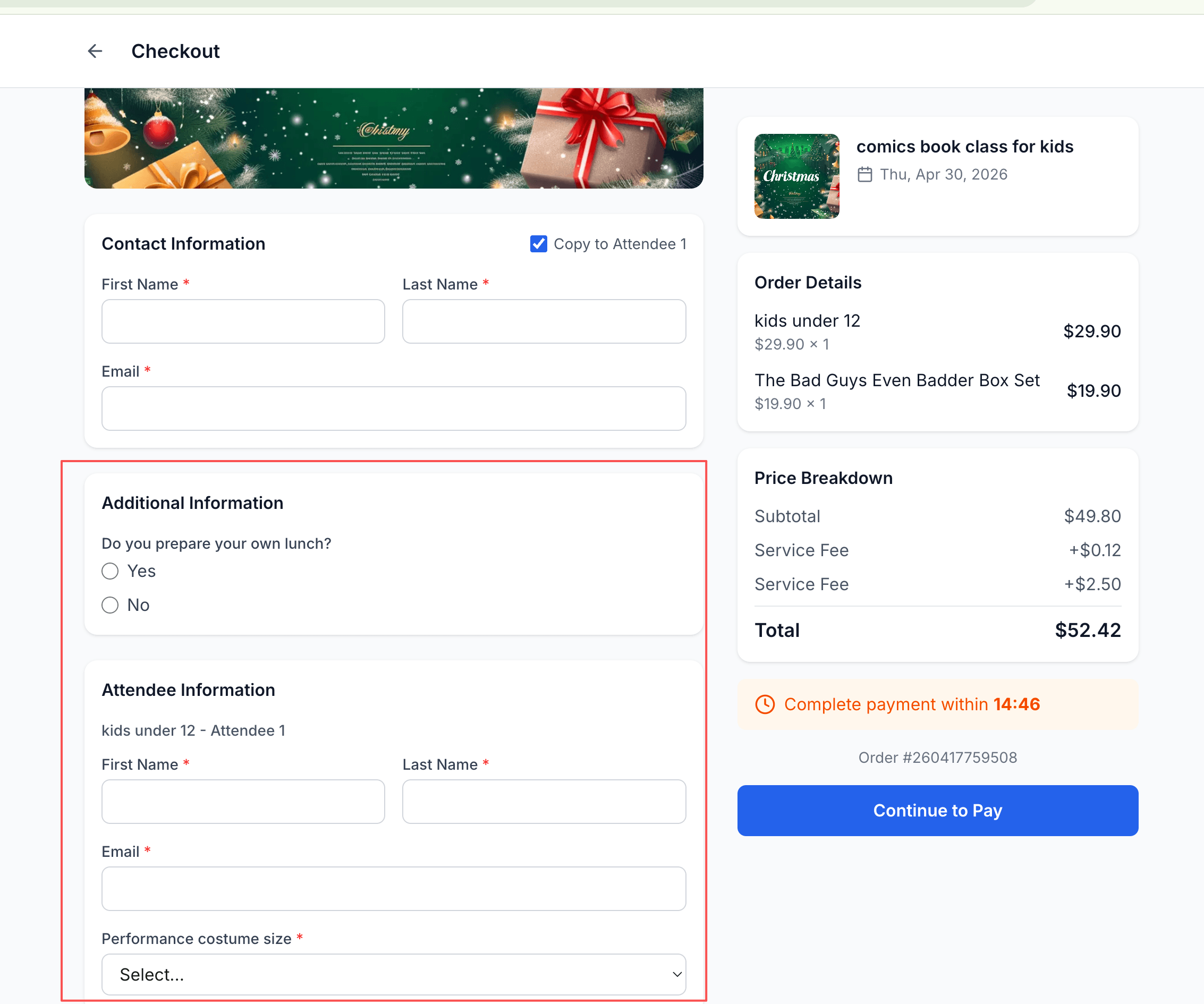 Checkout form with custom questions