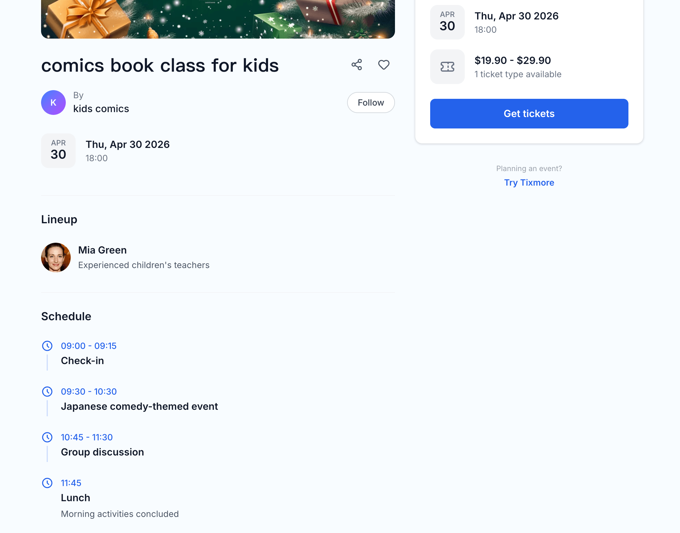 Lineup and schedule on the event page