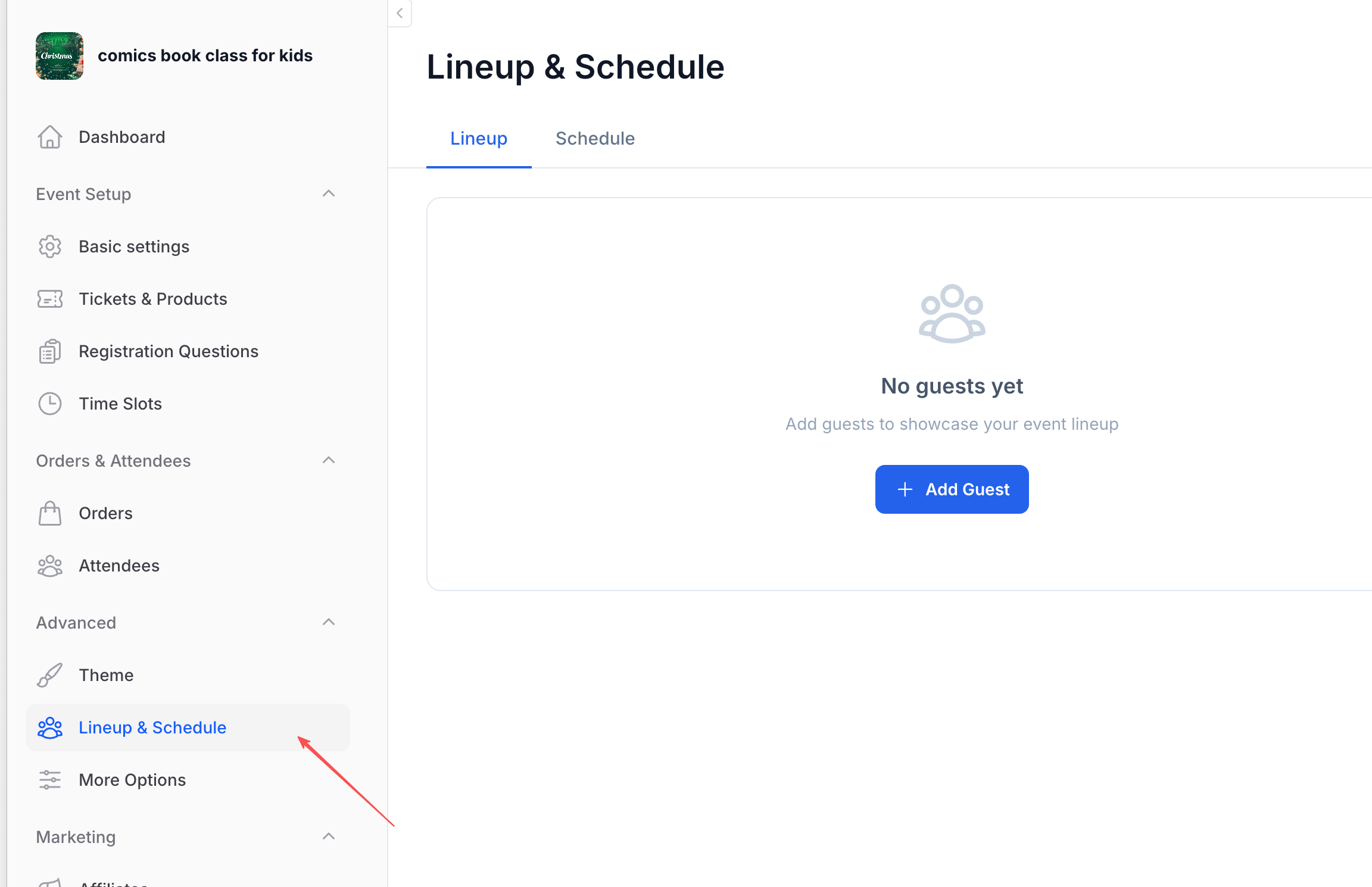 Lineup &amp; Schedule overview