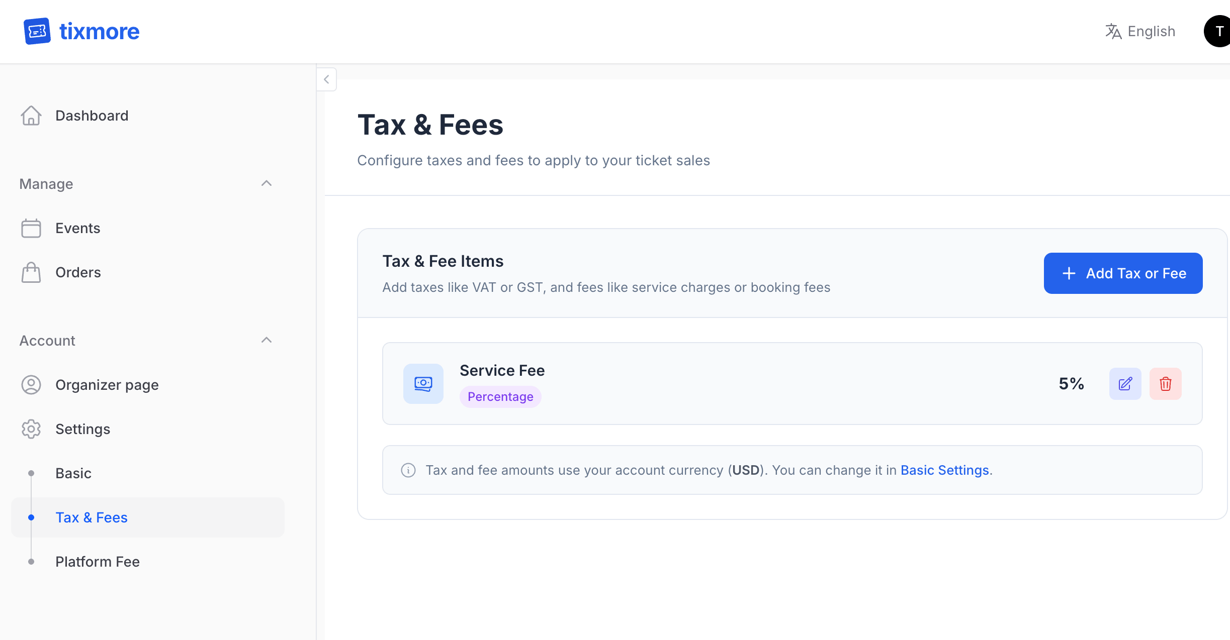 Tax & Fees Settings
