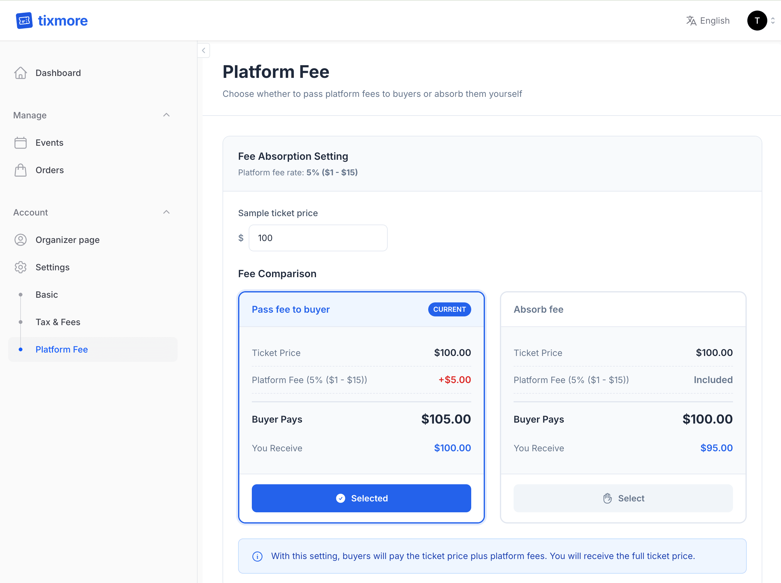 Platform Fee Settings
