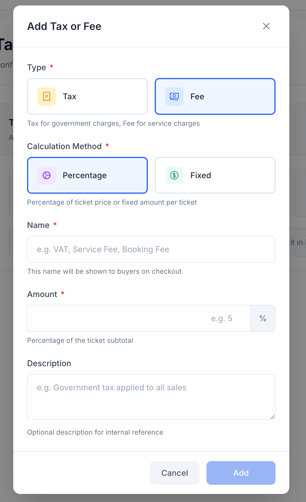 Add Tax or Fee Dialog