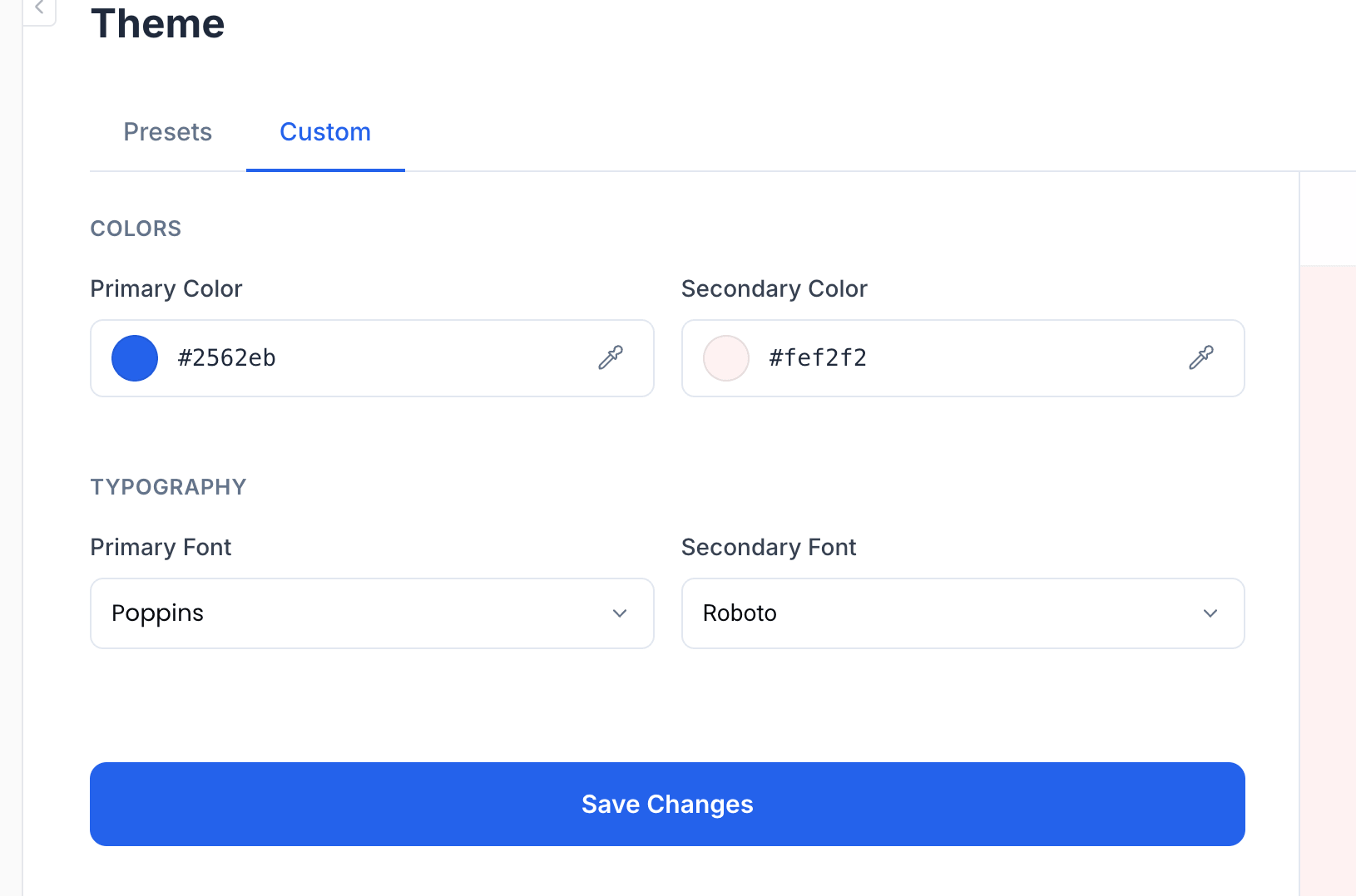 Custom theme settings