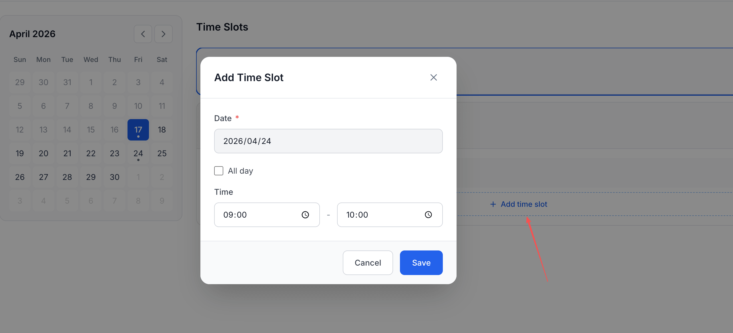 Add a single time slot