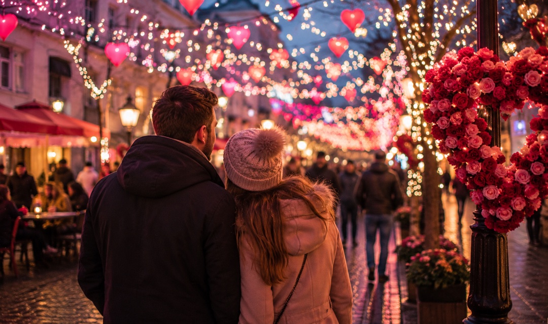 Valentine's Day event cover with hearts and warm lighting